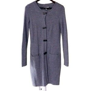 Womens Ellen Tracy Gray Button Front Merino Wool Blend Small Cardigan Sweater